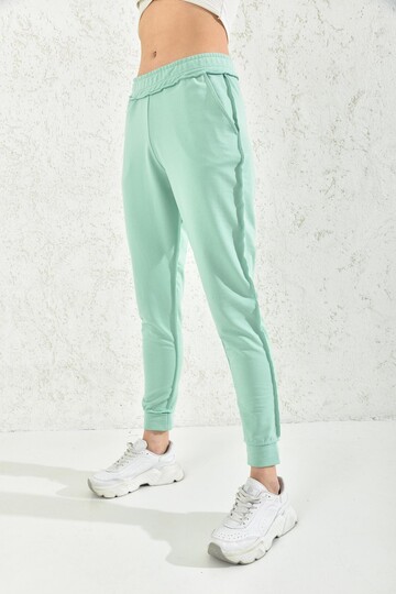 Water Green Elasticated and Stitched Detail Sweatpants