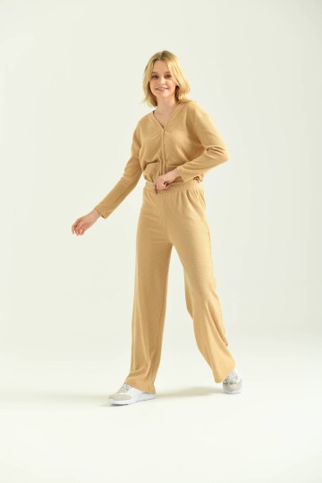 Milky Brown Elastic Waist Relaxed Trousers
