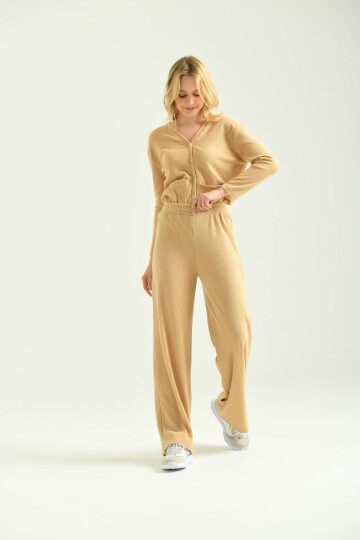 Milky Brown Elastic Waist Relaxed Trousers