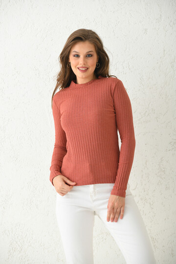 Cinnamon Stand Long Sleeve Ribbed Knitted Blouse