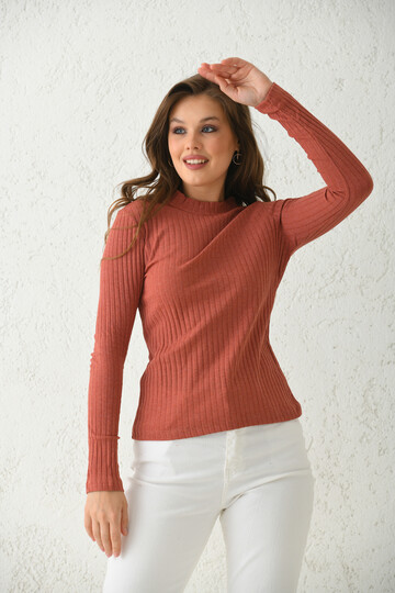 Cinnamon Stand Long Sleeve Ribbed Knitted Blouse