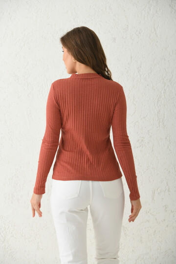 Cinnamon Stand Long Sleeve Ribbed Knitted Blouse