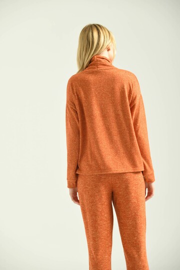 Orange Turtleneck Hooded Fluffy Knitted Blouse