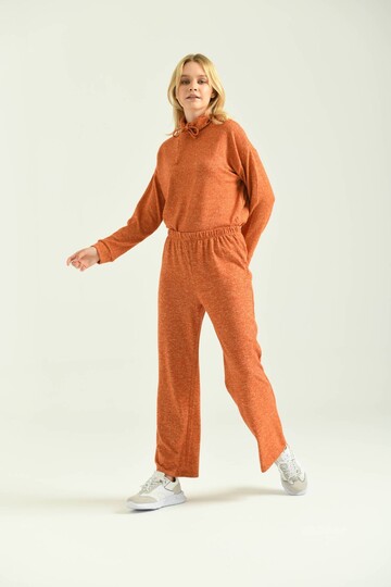 Orange Turtleneck Hooded Fluffy Knitted Blouse