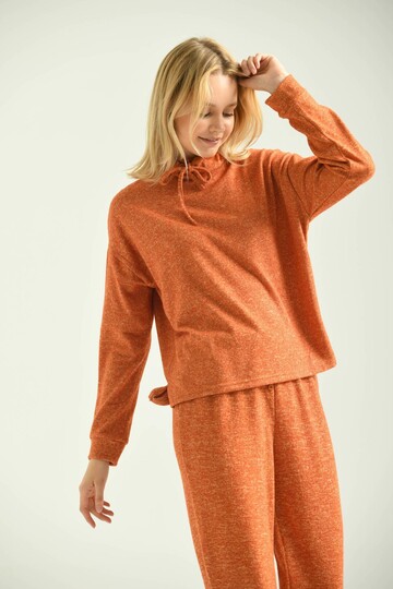 Orange Turtleneck Hooded Fluffy Knitted Blouse