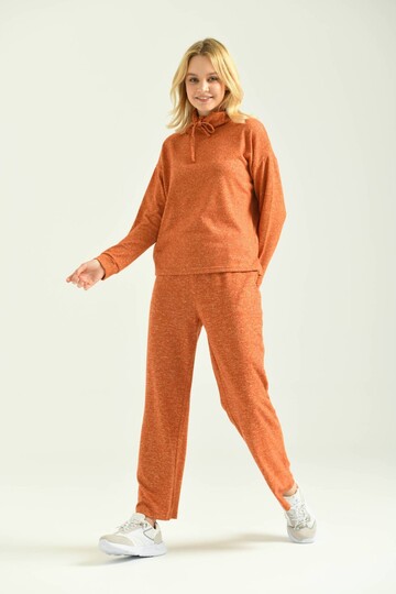 Orange Turtleneck Soft Fabric Knitted Pajamas Set