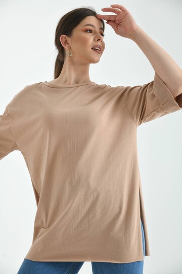 Mink Double Sleeve Wide Cut Asymmetrical Slit Knitted T-Shirt