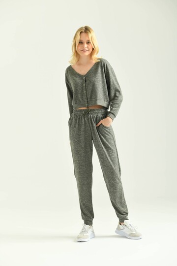 Green Elastic Eyelet Lacing Detail Sweatpants