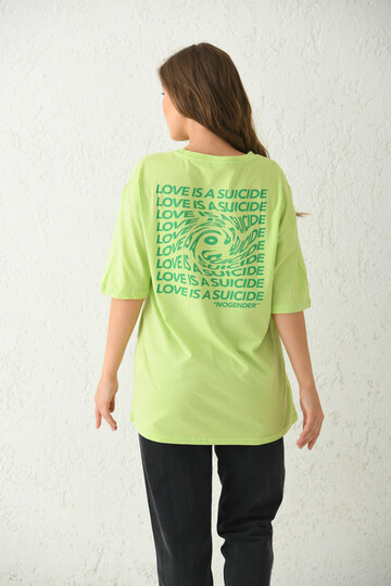 Yeşil Ön ve Arka Baskılı Relaxed T-Shirt