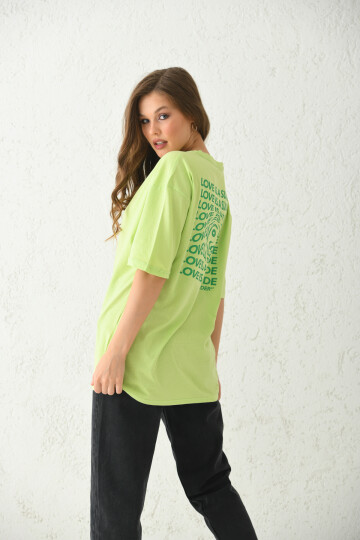 Yeşil Ön ve Arka Baskılı Relaxed T-Shirt