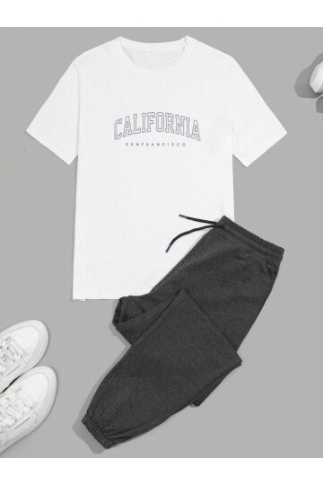 %100 Pamuk Beyaz California Baskılı Erkek T-Shirt
