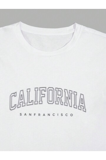 %100 Pamuk Beyaz California Baskılı T-Shirt & Siyah Eşofman Altı Erkek Takım