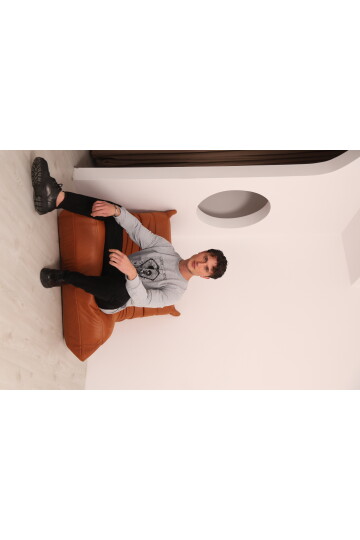 Açık Gri Önü Bisiklet Yaka Kalp Simgeleyen İskelet Baskılı Sacin Rose Uzun Kol T-shirt