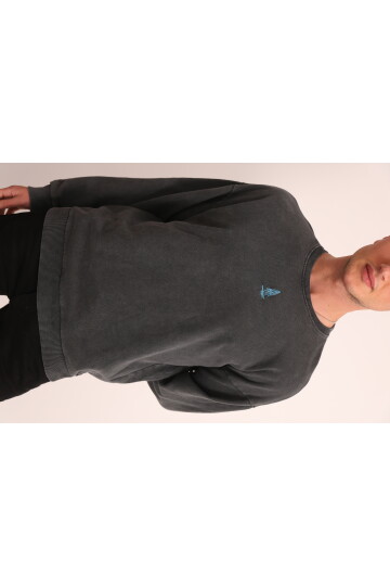 Antrasit Asit Yıkamalı Önü Baskılı Arkası Baskı ve Nakış Detaylı Sweatshirt