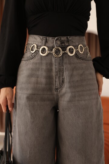 Antrasit Yüksek Bel Baloon/Baggy Kalıp Yıkamalı Kadın Kot Pantolon