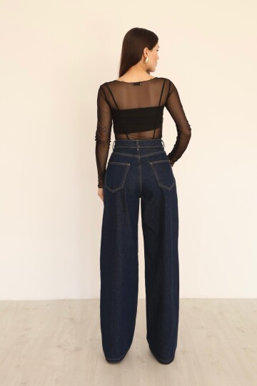 Lacivert Yüksek Bel Palazzo Kot Pantolon