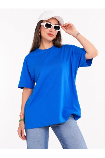 Mavi Kadın Oversize Bisiklet Yaka Kısa Kollu T-shirt