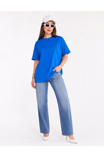 Mavi Kadın Oversize Bisiklet Yaka Kısa Kollu T-shirt
