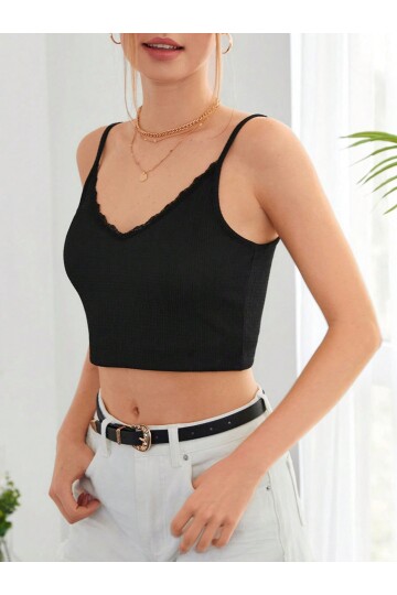 Siyah Dantel Detay Fitted İnce Askılı Atlet